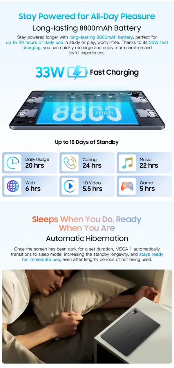 Blackview MEGA 1 tablettes 11.5 "2.4K 120Hz affichage 50MP caméra 12GB 256GB 8800mAh 33W charge Widevine L1 Android Pad PC – Image 29
