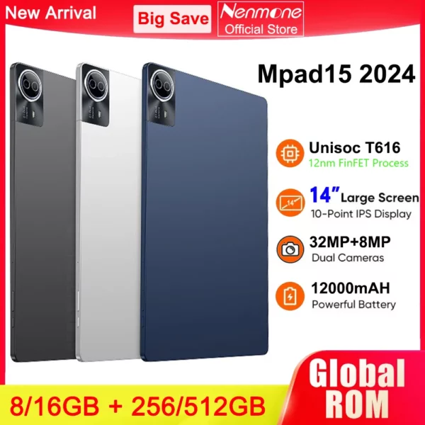2025 nouveau 14 pouces grand écran Android 14 tablette PC 16gb + 512GB appel téléphonique 5G WIFI enfants Pad tablette pour classe éducative en ligne – Image 3