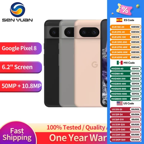 Google Pixel 8 5G 6.2 "OLED 8GB RAM 128GB 256GB ROM NFC Google Tensor G3 Octa Core Android Smartphone pixel 8 pixel8 téléphone portable