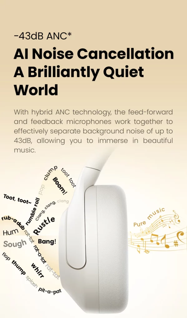 HAYLOU-Casque sans fil S30, Bluetooth 5.4, 43dB, écouteurs adaptatifs antibruit, ensembles de sauna, pilote 40mm, 80H de lecture – Image 16