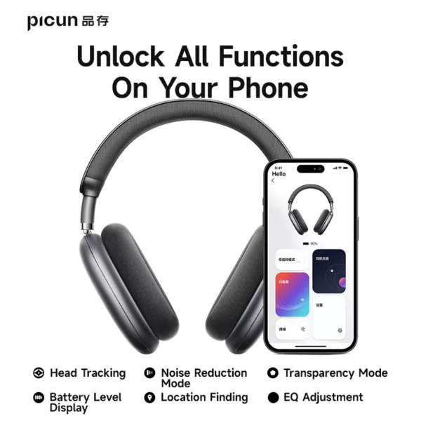 Picun F8 Pro ANC casque sans fil 3D suivi de la tête Audio spatial-52dB ANC HIFI Bluetooth casque ENC HD micro application à faible latence – Image 5