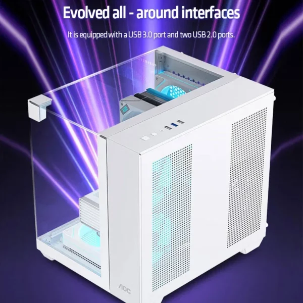 AOC CG389 Gaming MATX boîtier pour ordinateur de bureau châssis d'ordinateur boîtier de pièce vue sur la mer Support en verre incurvé 5 positions de ventilateur 240 refroidissement par eau – Image 4