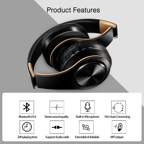 Écouteurs stéréo HIFI Bluetooth avec micro, casque de musique, FM, prise en charge de la carte TF, téléphone de sauna, mobile, Xiaomi, iPhone, tablette Samsung – Image 20