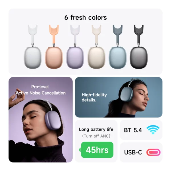 HOCO W65 Plus ANC réduction du bruit Bluetooth casque sur l'oreille sans fil grand écouteur Hifi sons Sport casques avec bouton – Image 3