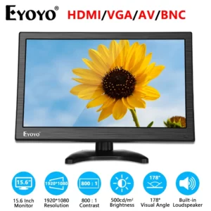 Eyoyo-Moniteur à écran IPS 15.6, écran HDMI 1920x1080, AV/VGA/BNC/USB, port HDMI 178 ° avec télécommande, moniteur FHD pour PC CCTV