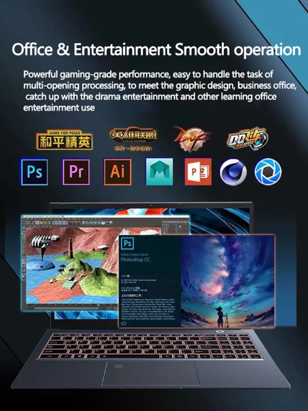 Ordinateur portable 15.6 pouces Intel I7-1355U NVIDIA MX450 clavier rétro-éclairé 32GB RAM 2 to SSD DDR4 Win11 déverrouillage par empreinte digitale ordinateur de jeu – Image 13