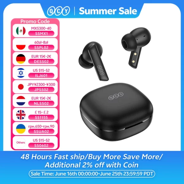 QCY HT05 ANC écouteur sans fil 40dB antibruit Bluetooth 5.2 casque 6 micro ENC HD appel TWS écouteurs Mode transparence