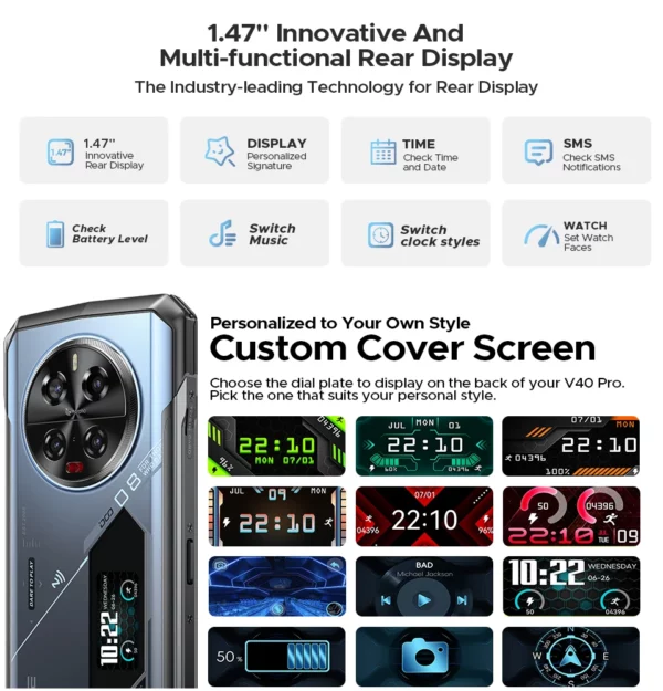 DOOGEE V40 Pro 5G téléphone robuste 6.78 "16GB + 512GB téléphones de jeu dimension 7300 200MP AI caméra 8680mAh Android 14 – Image 22