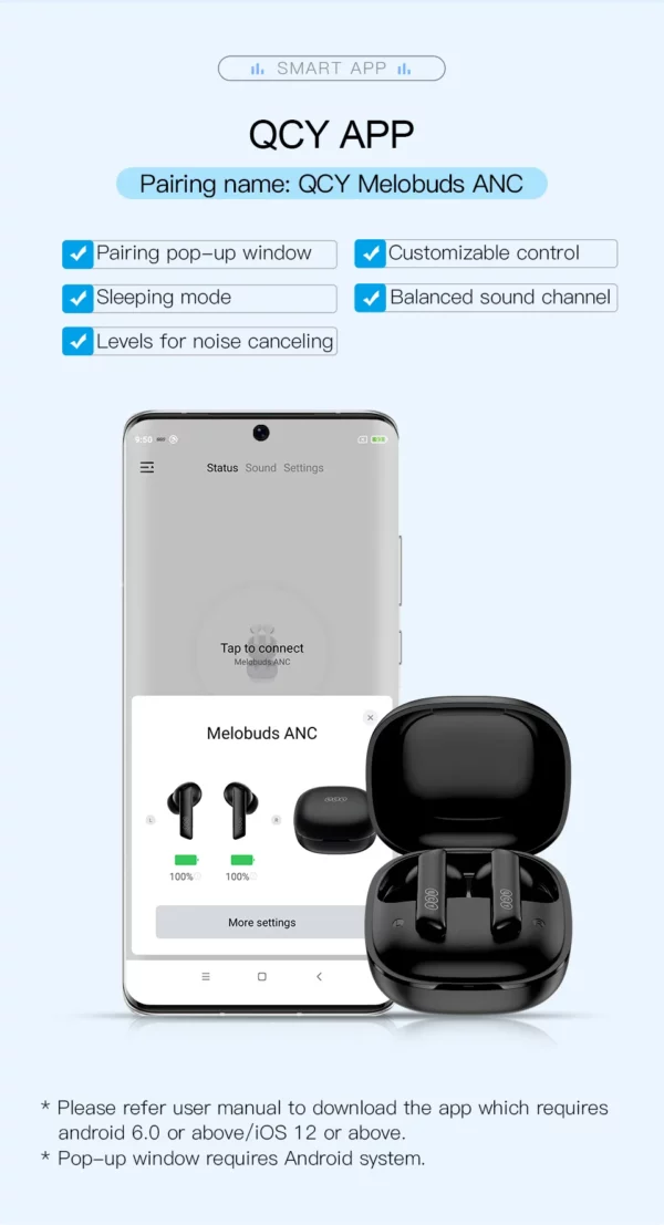 QCY HT05 ANC écouteur sans fil 40dB antibruit Bluetooth 5.2 casque 6 micro ENC HD appel TWS écouteurs Mode transparence – Image 40