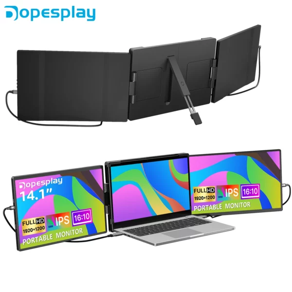 Dopesplay Triple double extension d'écran d'ordinateur Portable FHD 1200P 14.1 pouces moniteurs portables pour ordinateurs portables Windows Mac Android 14-17.3 pouces