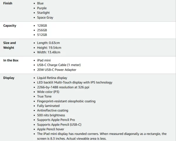 IPad Mini 7 A17 Pro 8,3 pouces 128G/256G/512G WiFi identification tactile cellulaire, eSIM, CPU 6 cœurs d'origine GPU 5 cœurs moteur Neural 16 cœurs. – Image 18