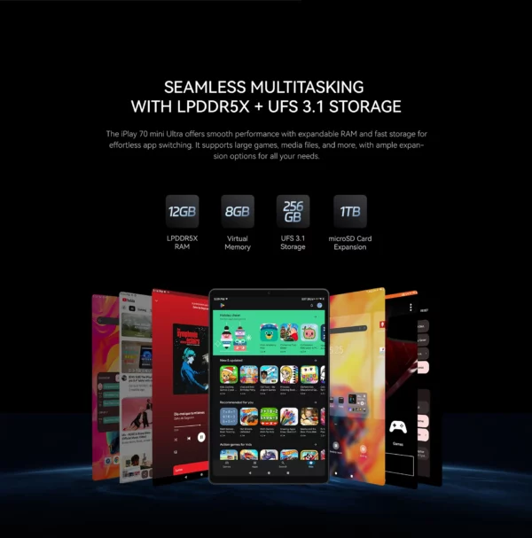 ALLDOCUBE iPlay 70 mini Ultra tablette 8.8 "Snapdragon 7 + Gen3 20GB(12GB + 8GB virtuel)RAM 256GB ROM 7300mAh tablette de jeu Android14 – Image 19