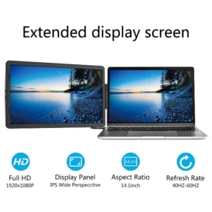 Moniteur Portable FHD 14.1 pouces avec écran d'extension 1920x1080, 220cd, facile à utiliser, Compatible HDMI, pour Mini ordinateur Portable