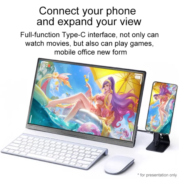Moniteur Portable de 18.5 pouces, écran étendu, affichage de jeu intelligent pour PC, ordinateur Portable, téléphone, Xbox, PS4, PS5, commutateur, Support type-c, HDMI – Image 8