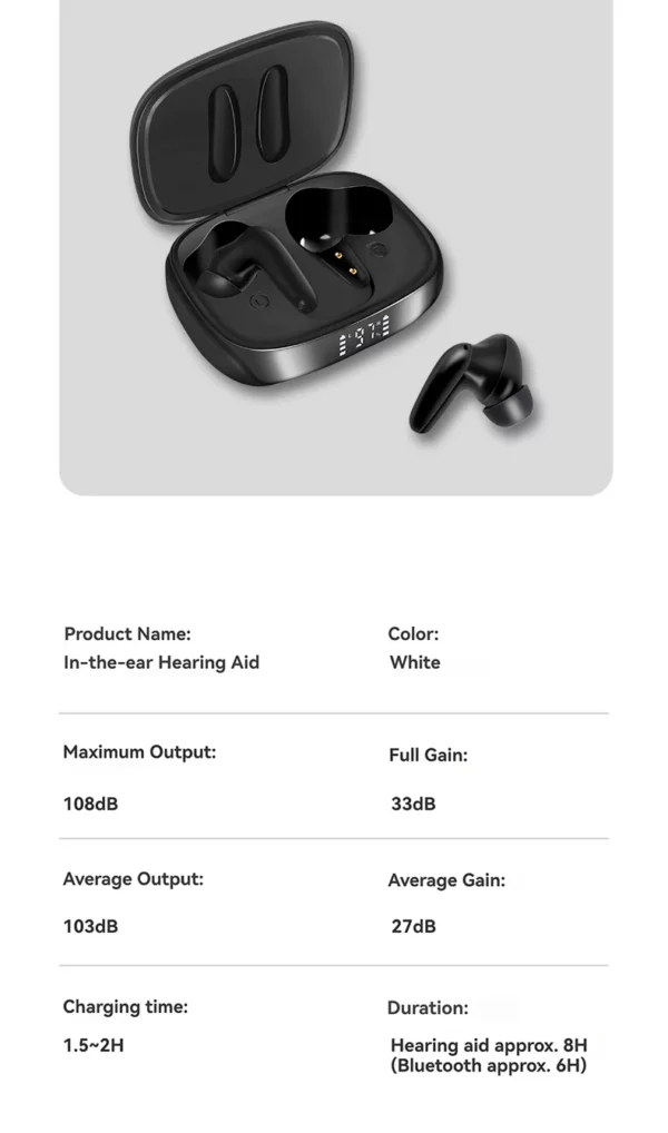 Aides auditives OTC rechargeables, aides auditives Bluetooth pour personnes âgées avec application intelligente, appel iOS/Android, qualité sonore authentique – Image 19