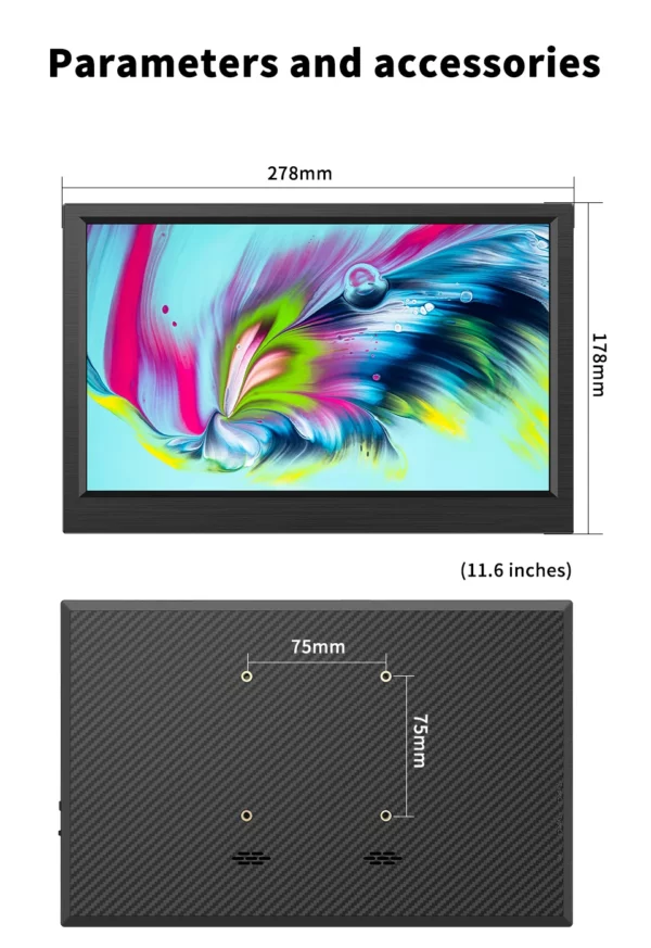 Moniteur portable compatible HDMI pour ordinateur portable, deuxième écran de jeu, affichage arc-en-ciel pour Switch, PS4, Xbox, Raspberry Pi, 11.6 pouces – Image 15