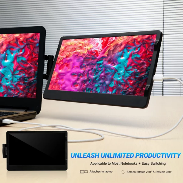 Moniteur de jeu d'écran d'extension d'ordinateur Portable EM116 de 11.6 pouces moniteur d'affichage d'ordinateur USB-C Portable pour les jeux d'ordinateur Portable – Image 2