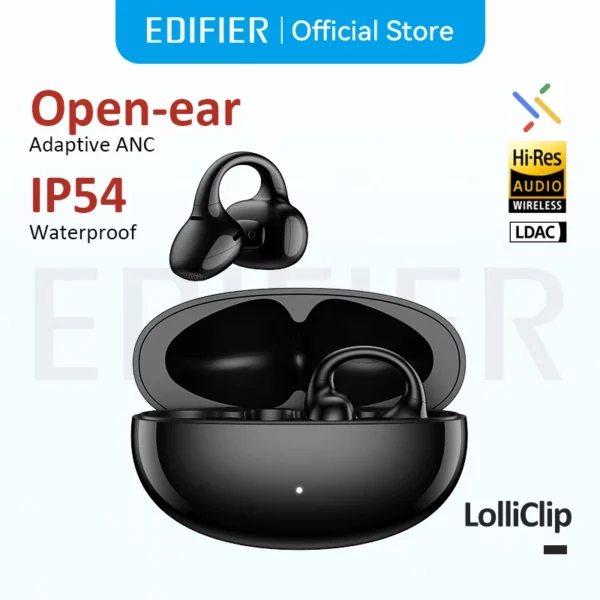 EDIFIER LolliClip écouteurs sans fil à oreille ouverte Bluetooth 5.4 haute résolution LDAC adaptatif ANC écouteur connexion multipoint IP56