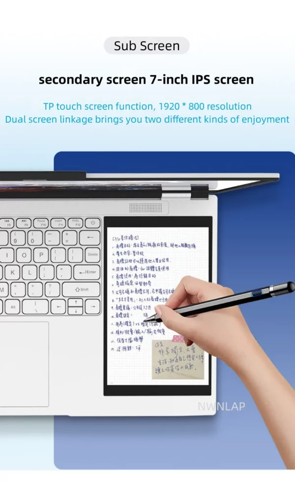 Ordinateur portable double écran 15.6 "IPS 2K écran étroit à quatre côtés 7" écran tactile IPS 32 Go Intel N100 CPU 4 cœurs 4 fils jusqu'à 3.4 GHz – Image 6