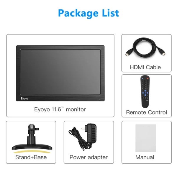 Eyoyo-Petit moniteur de bureau, écran de sécurité CCTV LCD 12 ", résolution 1366x768, haut-parleurs touristes, VGA, BNC, AV, entrées USB – Image 6