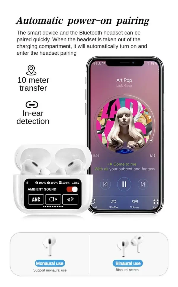 Nouveau pour Sooyn écouteurs Audio portables bluetooth sans fil contrôle par application originale temps de travail 68 heures réduction du bruit A9 pro LZ-G4 – Image 12