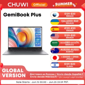 CHUWI GemiBook Plus 15.6 ''ordinateur portable 16GB RAM 512GB SSD ordinateur Windows 11 ordinateur portable 12e génération Intel Alder Lake N150/N100