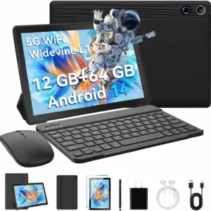 URAO A10L Android 14 tablette 10.1 pouces 12GB RAM 64GB ROM octa-core 5G WiFi avec clavier souris tactile stylo casque étui tablette Kit