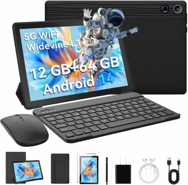 URAO A10L Android 14 tablette 10.1 pouces 12GB RAM 64GB ROM octa-core 5G WiFi avec clavier souris tactile stylo casque étui tablette Kit