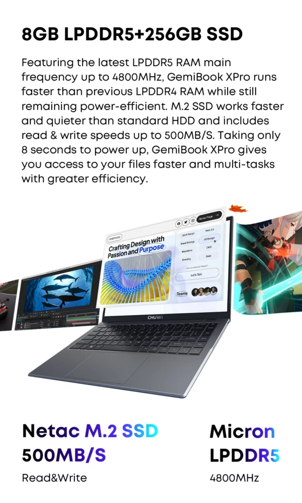 CHUWI GemiBook XPro 14 pouces UHD écran ordinateur portable 8GB RAM 256GB SSD Intel N150/N100 Windows 11 ordinateur avec ventilateur de refroidissement ordinateur portable – Image 11