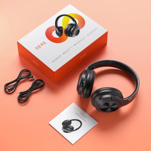 Casque sans fil QERE E80 écouteur bluetooth 5.3 ANC suppression du bruit Audio haute résolution sur l'oreille casque 70H 40mm Driver2.4G – Image 8