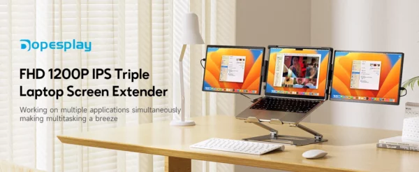 Dopesplay Triple double extension d'écran d'ordinateur Portable FHD 1200P 14.1 pouces moniteurs portables pour ordinateurs portables Windows Mac Android 14-17.3 pouces – Image 7