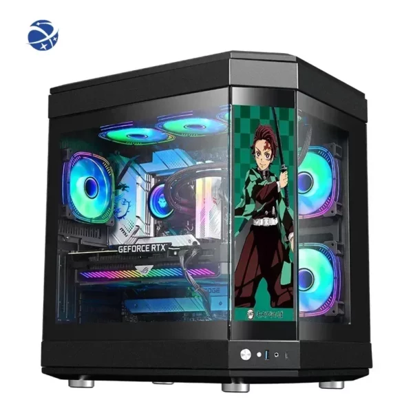 ATX – boîtiers d'ordinateur de jeu avec écran Cube, armoire à lunettes, boîtier de jeu en verre trempé Double, châssis de bureau – Image 3