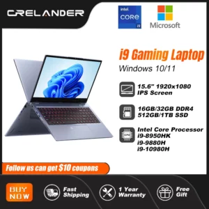 CRELANDER-Ordinateur portable i9, ordinateur portable de jeu, 15.6 pouces, processeur Core i9 8e, 9e, 10e, Isabel, 32 Go de RAM, Windows 11