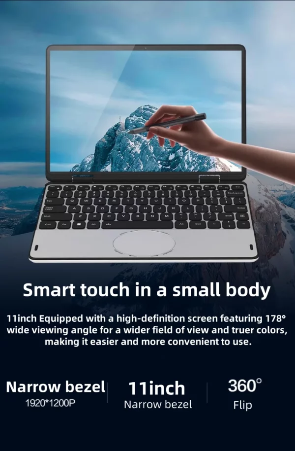 Vert 2025 nouveau 11 "écran tactile Intel Celeron N100 4 Core 4 fil 3.4GHz ordinateur portable pas cher Win 11 ordinateurs portables ordinateur pour les entreprises – Image 3