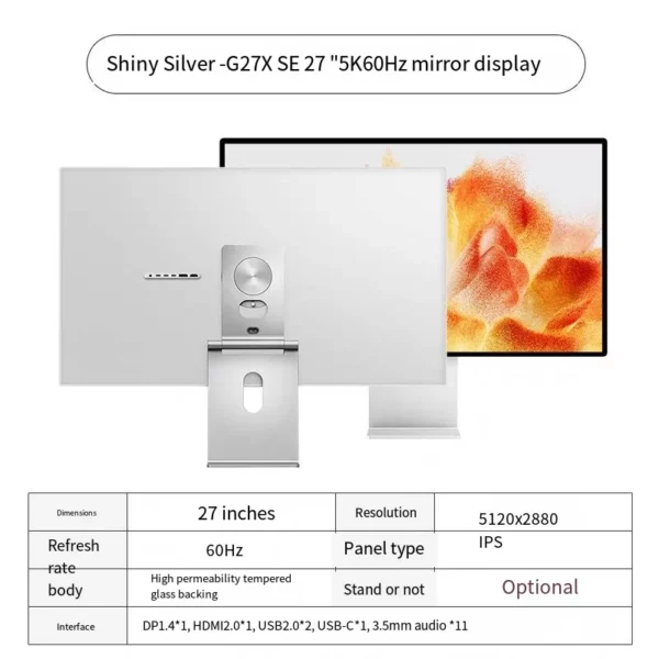 27 pouces 5K affichage TYPE-C thunderbolt pour Mac LCD moniteur alliage d'aluminium 60Hz brillant écran IPS KUYBurgos G27XSE WIT-imprégneed SUPPORT – Image 8