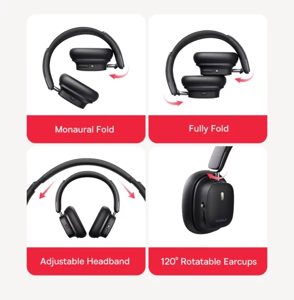 Baseus Bowie 30 Max casque Bluetooth 45dB suppression du bruit hi-res LDAC sur l'oreille casque 3D Audio spatial écouteur sans fil – Image 18