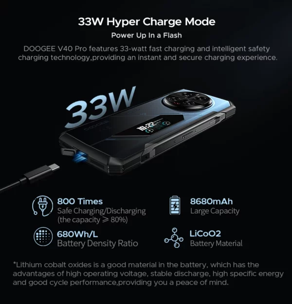 DOOGEE V40 Pro 5G téléphone robuste 6.78 "16GB + 512GB téléphones de jeu dimension 7300 200MP AI caméra 8680mAh Android 14 – Image 41