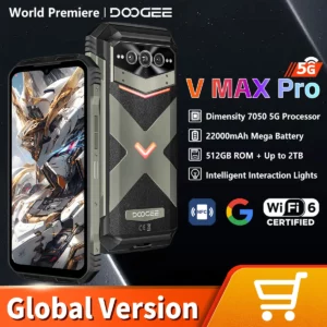 DOOGEE-Smartphone V MAX PRO, Android 14, NDavid, robuste, dimension 7050, 5G, écran IPS 6.58 pouces, 12 Go de RAM, 512 Go de ROM, batterie 22000mAh, appareil photo AI 108MP