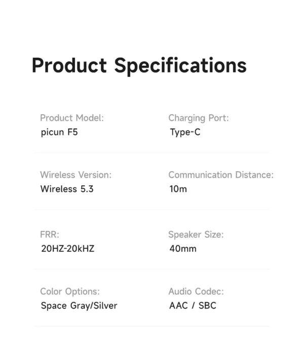 Picun F5 ANC casque sans fil Bluetooth 5.3 haute résolution Audio sur l'oreille casque 25dB annulation de bruit adaptative écouteurs 50H – Image 21