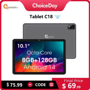 Tablette Android 14 CWOWDEFU, 10,1 pouces, Octa-core 8 Go de RAM 128 Go de ROM, 6000 mAh, Type-C, certifiée Google, Wifi6, caméras 5MP + 8MP, tablette PC