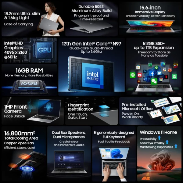 Blackview Acebook 8 ordinateur portable 15.6 ''Win 11 12e génération processeur Intel Core N97 16 Go DDR4 512 Go SSD 5000 mAh batterie avec Charge 36 W – Image 2