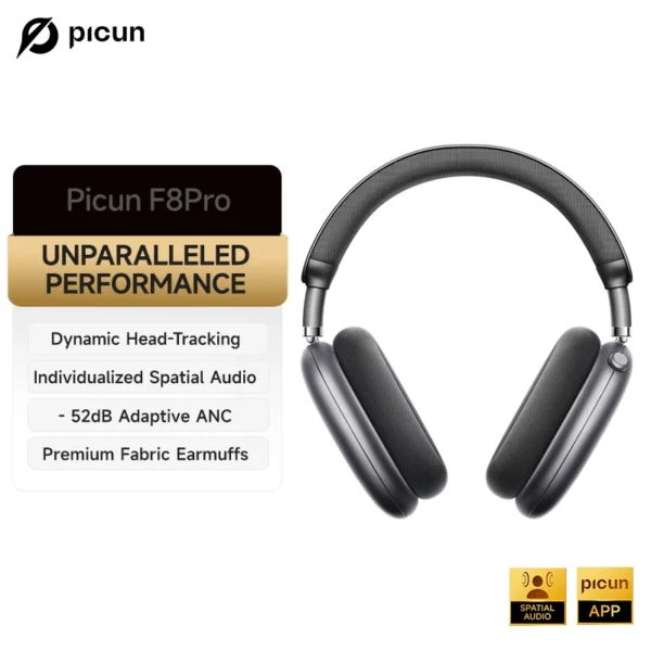 Picun F8 Pro ANC casque sans fil 3D suivi de la tête Audio spatial-52dB ANC HIFI Bluetooth casque ENC HD micro application à faible latence – Image 13