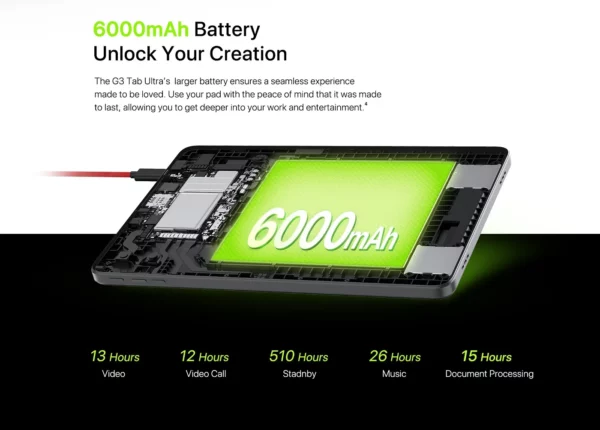 UMIDIGI G3 Tab Ultra MTK G99 Octa-Core 10.1 "HD 8 + 8GB 128GB 1TB TF Extension Android 13 8MP + 8MP 6000mAh batterie longue durée 18W – Image 19