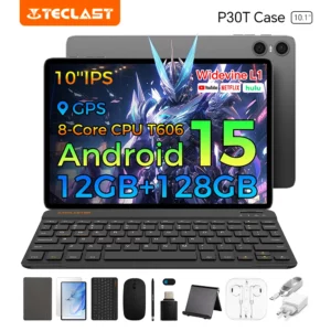 Teclast P30T Android 15 tablette 10.1 "IPS Max 12GB RAM 128GB ROM T606 8 cœurs 6000mAh clavier/étui/souris/stylet/casque/support