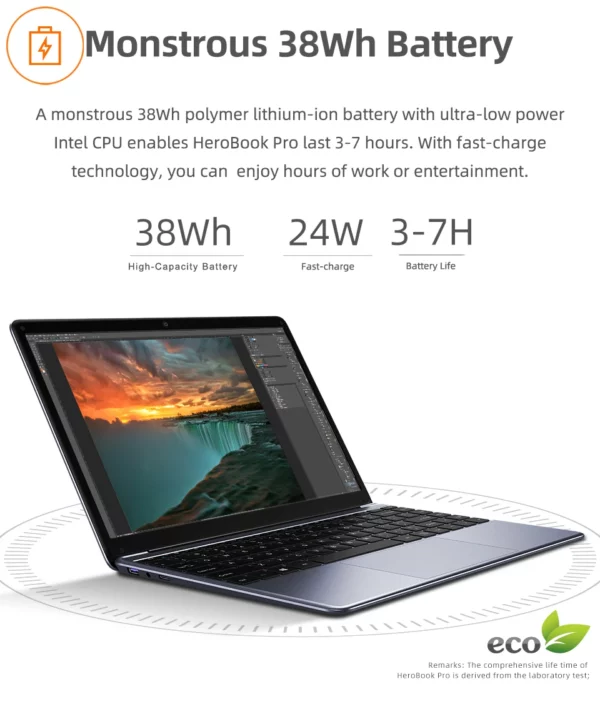CHUWI-Ordinateur portable HeroPlePlus 15.6, Windows 11, Intel Celeron N4020, écran IPS FHD 2K, extension SSD 1 To, 8 Go de RAM, 256 Go – Image 11