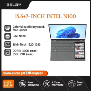 Entreprise de reconnaissance faciale à double écran pour ordinateur portable 15,6 pouces + 7 pouces, RAW 32 Go SSD 2 To DDR4, 180 °   écran tactile haute définition rétroéclairé