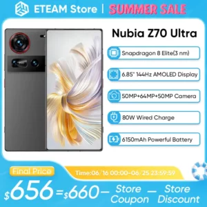 Version mondiale Nubia Z70 Ultra 5G Smartphone 6.85 "144Hz AMOLED écran Snapdragon 8 Elite 6150mAh batterie 80W charge NFC IP69