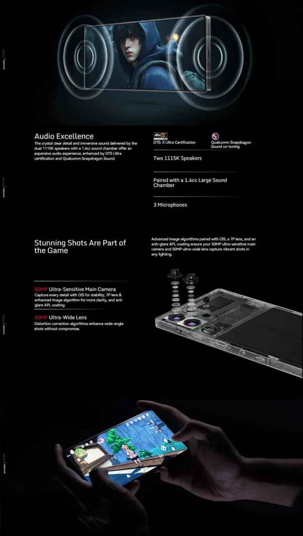 Smartphone de jeu Version mondiale RedMagic 10 Pro 5G 6.853 "Snapdragon 8 Elite 7050mAh 80W Charge 50MP NFC – Image 27