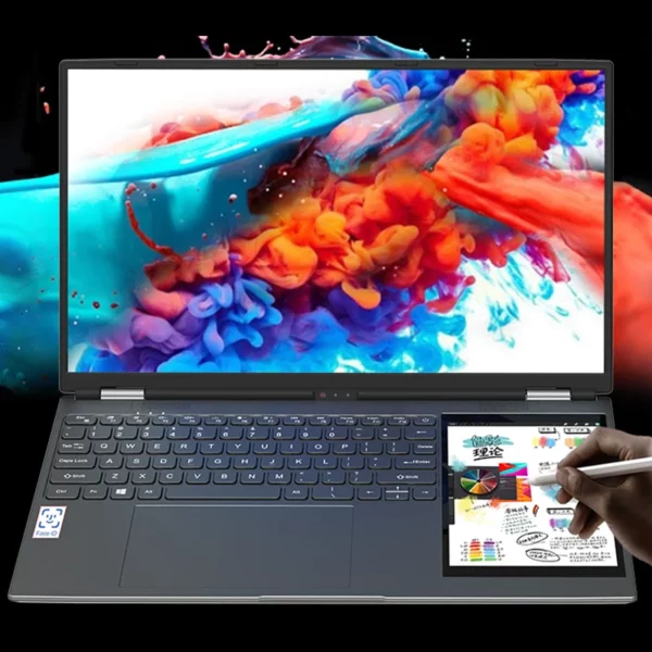 Entreprise de reconnaissance faciale à double écran pour ordinateur portable 15,6 pouces + 7 pouces, RAW 32 Go SSD 2 To DDR4, 180 °   écran tactile haute définition rétroéclairé – Image 3