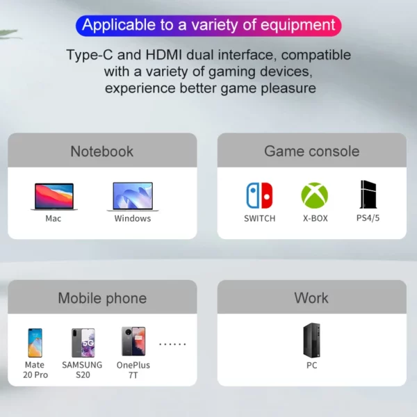 Moniteur Portable de 18.5 pouces, écran étendu, affichage de jeu intelligent pour PC, ordinateur Portable, téléphone, Xbox, PS4, PS5, commutateur, Support type-c, HDMI – Image 2